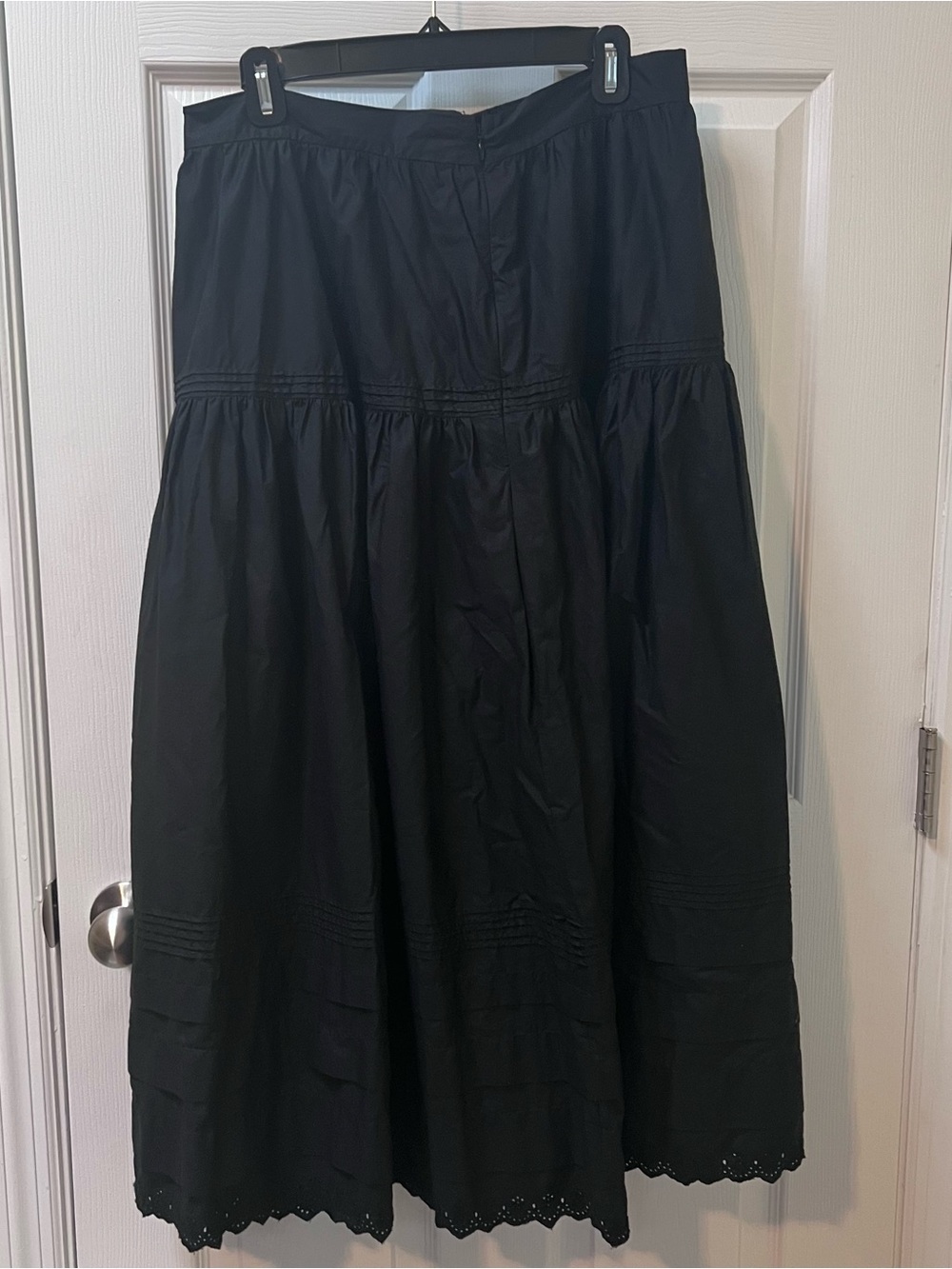 Doen Sebastiane Embroidered Pintuck Eyelet Black Midi Skirt Boho Cottagecore L - Picture 9 of 11